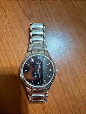 Movado ESQ Silver Watch with Black Dial